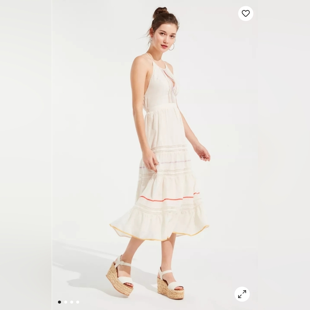 Urban Outfitters Cream Midi Dress with Orange and Yellow Trim